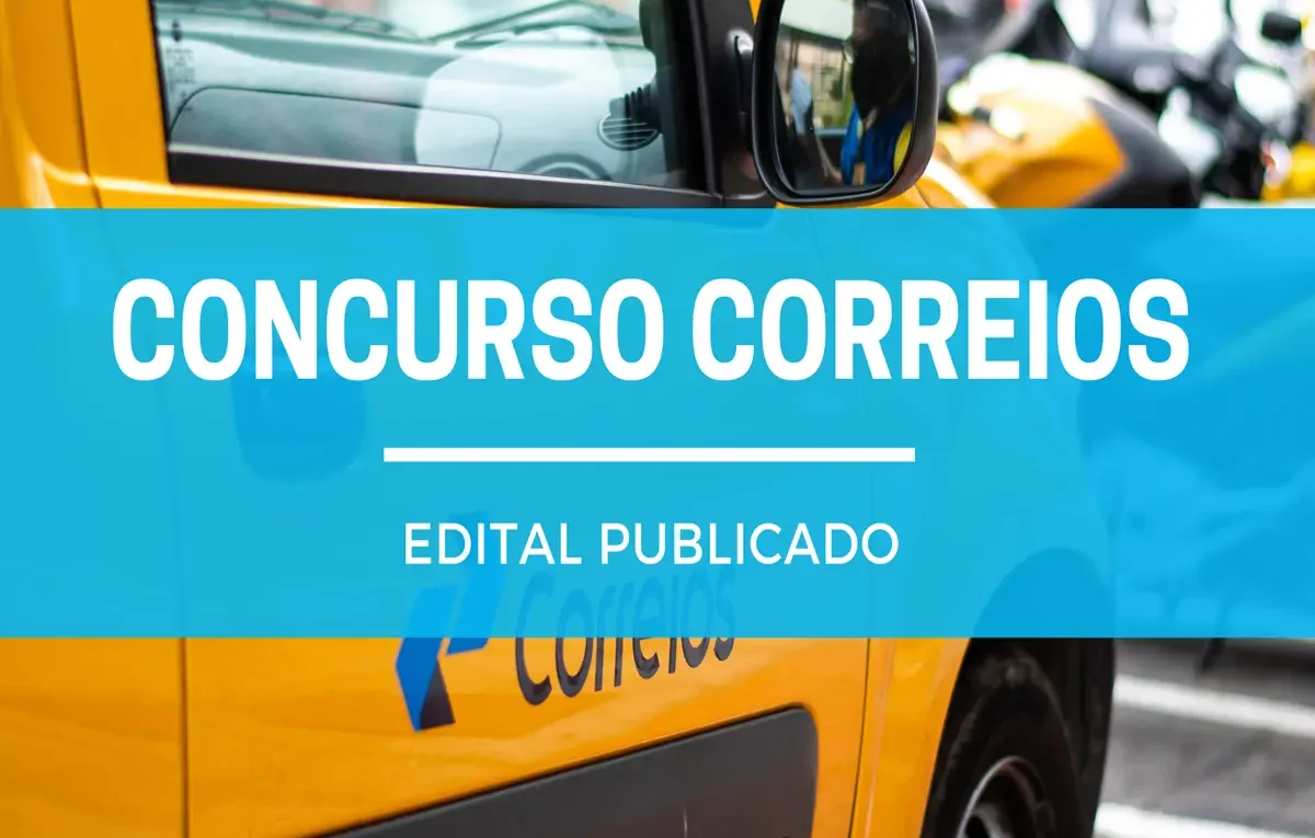 foto da imagem de um carro da empresa correios com texto sobre Concursos Correios - Edital publicado