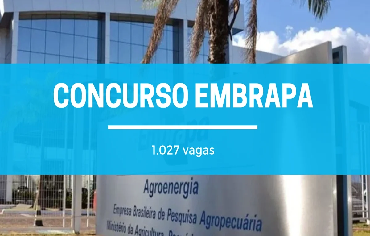 imagem de fundo da fachada do prédio da Embrapa com texto sobre Concurso Embrapa