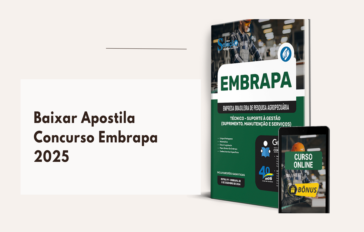 imagem da Apostila Concurso Embrapa 2025 Download e Impressa, grátis Curso Online!